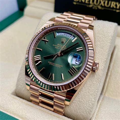 rolex rose gold olive dial.